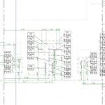 Plumbing floor-plan view showing coordinated sleeve penetrations (SLV) with assigned pipe sizes, elevations, and naming conventions.
The drawing includes proper tagging of CW, HW, sanitary, vent, and storm penetrations, along with precise dimensioning for wall and floor openings.
This view illustrates accurate placement and documentation of all required plumbing sleeves for construction coordination.