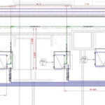 Mechanical floor-plan view showing detailed annotation of supply, return, and condensate piping, along with labeling and tagging of FCU units.
Includes precise dimensioning of pipe routing, equipment connections, and clearances to ensure accurate installation and coordination with architectural elements.
