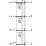 Creation of mechanical riser views using section cuts, including copying coordinated model groups from floor to floor.
The view shows detailed annotation of airflow devices, duct transitions, elevation labels, and precise dimensioning to ensure consistent alignment of mechanical systems across multiple levels.