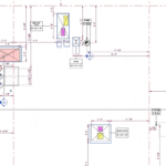 Creation of coordinated wall and floor penetrations for ventilation ducts and mechanical piping, including tagging of sleeve sizes, system identifiers, and elevation data.
The view also includes precise dimensioning of all penetrations and equipment openings to ensure accurate installation and alignment with architectural and structural layouts.